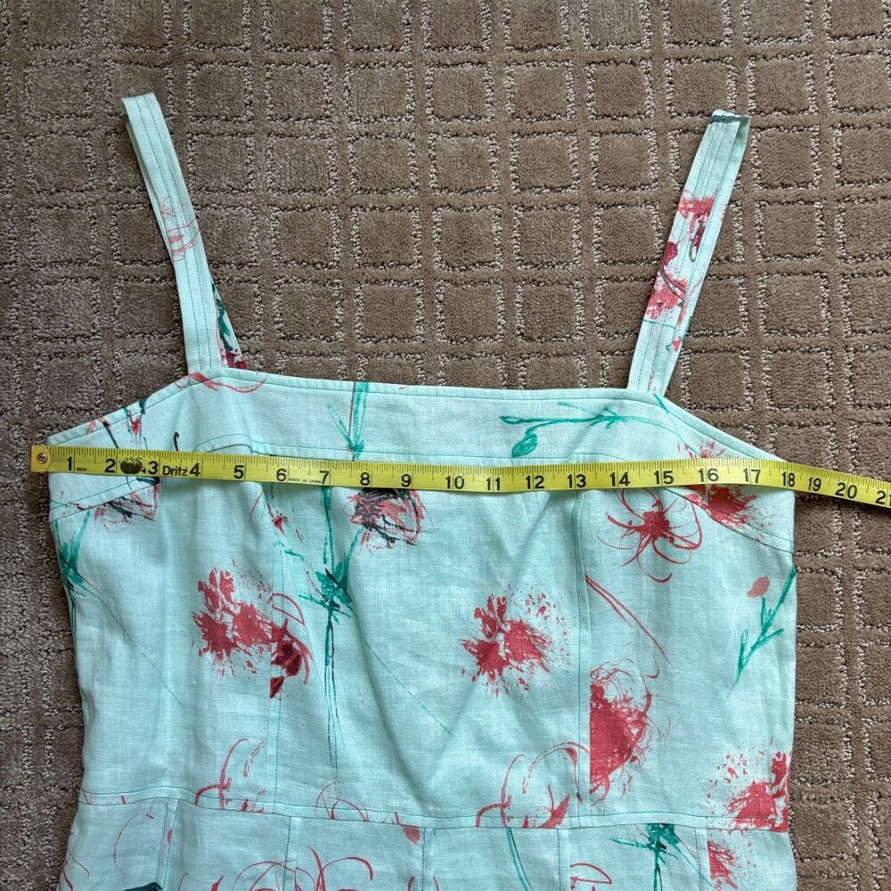Ann Taylor Linen Dress Women's 14 Light Mint Green Cottage Watercolor Floral NWT - Picture 6 of 7